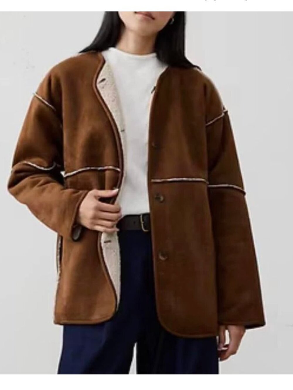 Banana Republic NWT Reversible Sherpa Coat XS Petite Vegan Suede Sheepskin